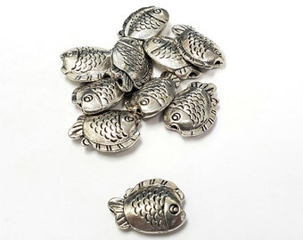Pewter Charm Beads, Fish Shaped 5mm hole, 8in Strand