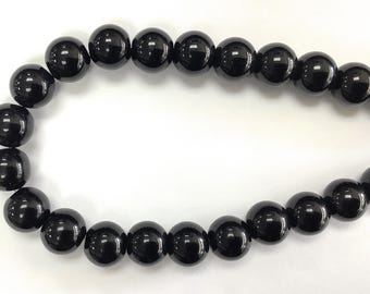 Perles de verre noires opaques de 12 mm