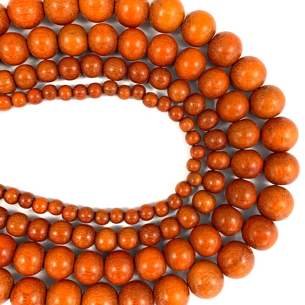 16 Inch Natural Philippines Redwood Beads 4mm, 6mm, 8mm, 10mm with 15mm wood jump ring on each side.