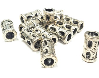 Pewter Charm Beads, Large Hole Tube, 8in Strand