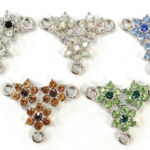 Swarovski Rhinestone Crystal 3-Loop with 3-Flowers Silver Plated Connectors. Rosary Connectors.