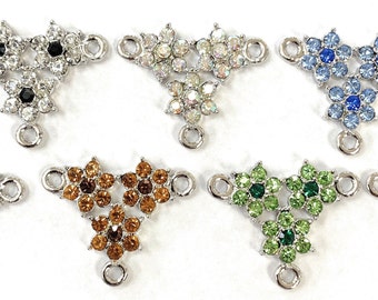 Swarovski Rhinestone Crystal 3-Loop with 3-Flowers Silver Plated Connectors. Rosary Connectors.