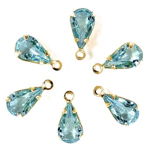 6 Pcs.  Swarovski Crystal Tear Drop Rhinestone With Gold Plated Brass Prong Setting 13x6 mm.