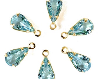 6 Pcs.  Swarovski Crystal Tear Drop Rhinestone With Gold Plated Brass Prong Setting 13x6 mm.