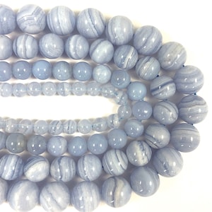 Natural Blue lace agate beads 6mm, 8mm, 10mm, 12mm 15.5 inch strand