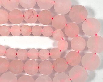 Natural Rose Quartz Round Beads Matte finish 6mm, 8mm, 10mm. 15.5 inch strand.