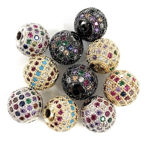 2/10pcs -CZ Micro Pave Round Ball Beads, Shamballa Beads, CZ Spacer Beads 10 mm