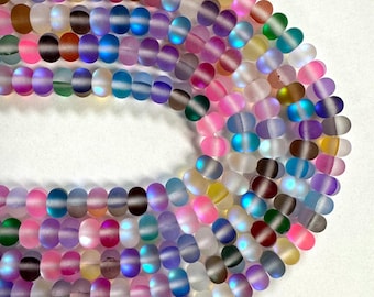 Perles rondelles de quartz Aura mystique, pierre de lune arc-en-ciel mate, 6 x 4 mm, 8 x 5 mm, fil 15.5"