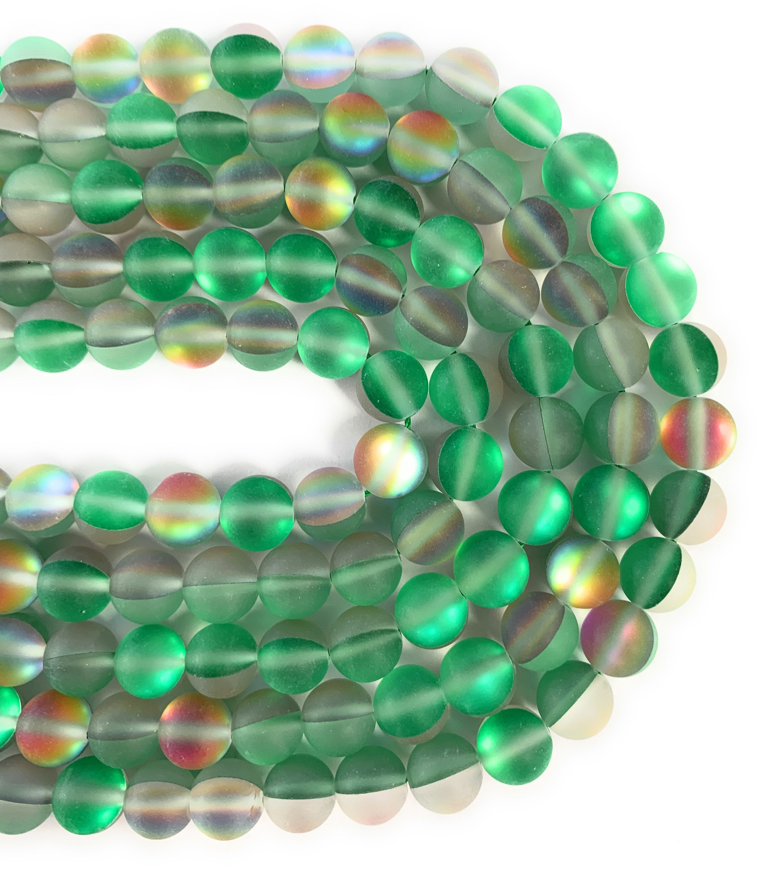 Matte Blue Mystic Aura Round Beads 15 Strand Frosted Mermaid