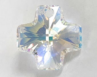 Swarovski Crystal AB Cross Pendant: Faceted Charm for Jewelry Making