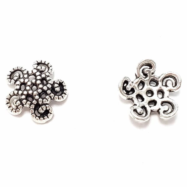 Pewter Bead Caps, 1mm hole 9.5mm wide, 8in Strand
