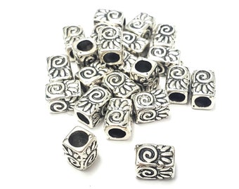 Pewter Floral Charm Beads, Large Hole, 8in Strand