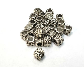Pewter Present Charm Beads, Large Hole (5mm Hole)