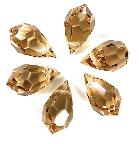 12 Vintage Preciosa Crystal Drops, Light Colorado Topaz Briolettes (15x9 mm)