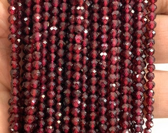 Perles de grenat à facettes rondes de 3 mm de qualité AAA - brins complets de 15 pouces.