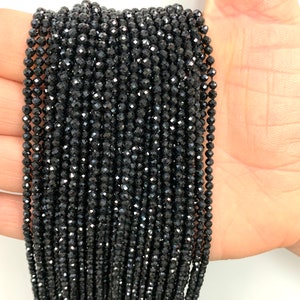 AAA 2 mm, 3 mm Natural Shine Black Spinel Round Faceted,15 inches strand,Semi Precious black spinel beads.