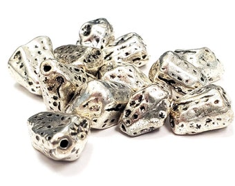 Pewter Charm Beads, Nugget Shaped 1mm hole, 8in Strand