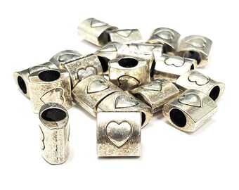 Pewter Heart Charm Beads, Large Hole, 8 Inch Strand