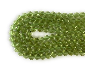 Perles rondes plates à facettes péridot de 4 mm en forme de bouton - 40 cm de fil.