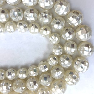 AAA Quality natural white Mother of Pearl round ball shell beads, Mosaic beads, Mother of Pearl, size 10mm, 12mm, 14mm. - 10 Beads