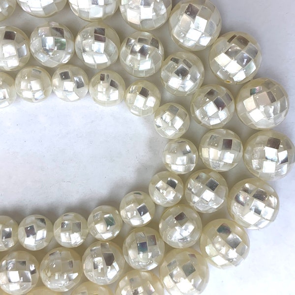 AAA Quality natural white Mother of Pearl round ball shell beads, Mosaic beads, Mother of Pearl, size 10mm, 12mm, 14mm. - 10 Beads