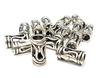 Pewter Tube Beads, Large Hole Charm Beads, 8in Strand