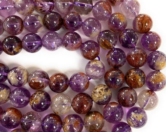 AAA Quality Natural Super 7 Gemstone beads (Phantom Quartz Amethyst Cacoxenite Beads). 15 inch strand.