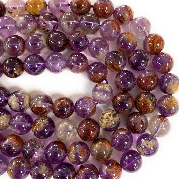 AAA Quality Natural Super 7 Gemstone beads (Phantom Quartz Amethyst Cacoxenite Beads). 15 inch strand.