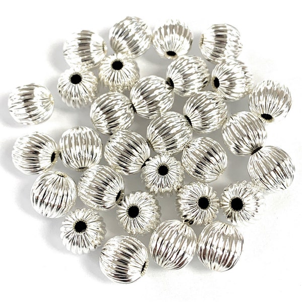 Silver plated Round Corrugated  beads 6 mm, 8 mm, 10 mm