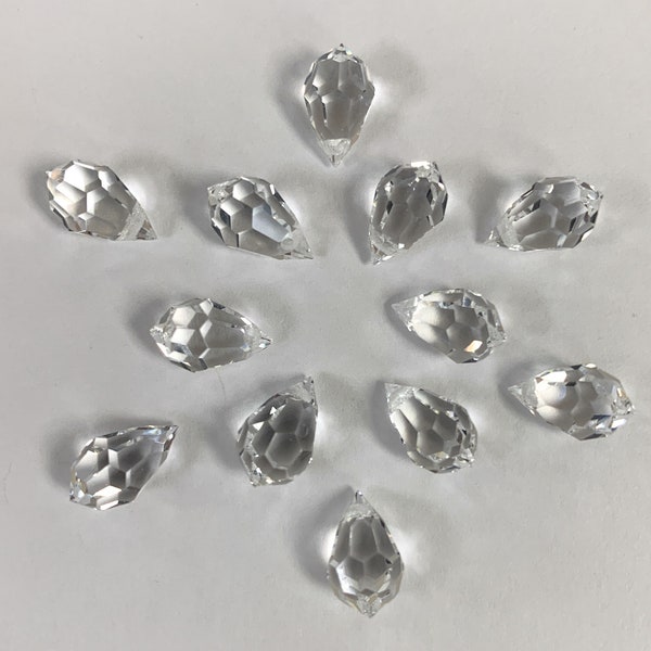 12 pcs Vintage Preciosa crystal Clear 10x6mm  drops. Preciosa MC Drops, Briolettes. article #681.