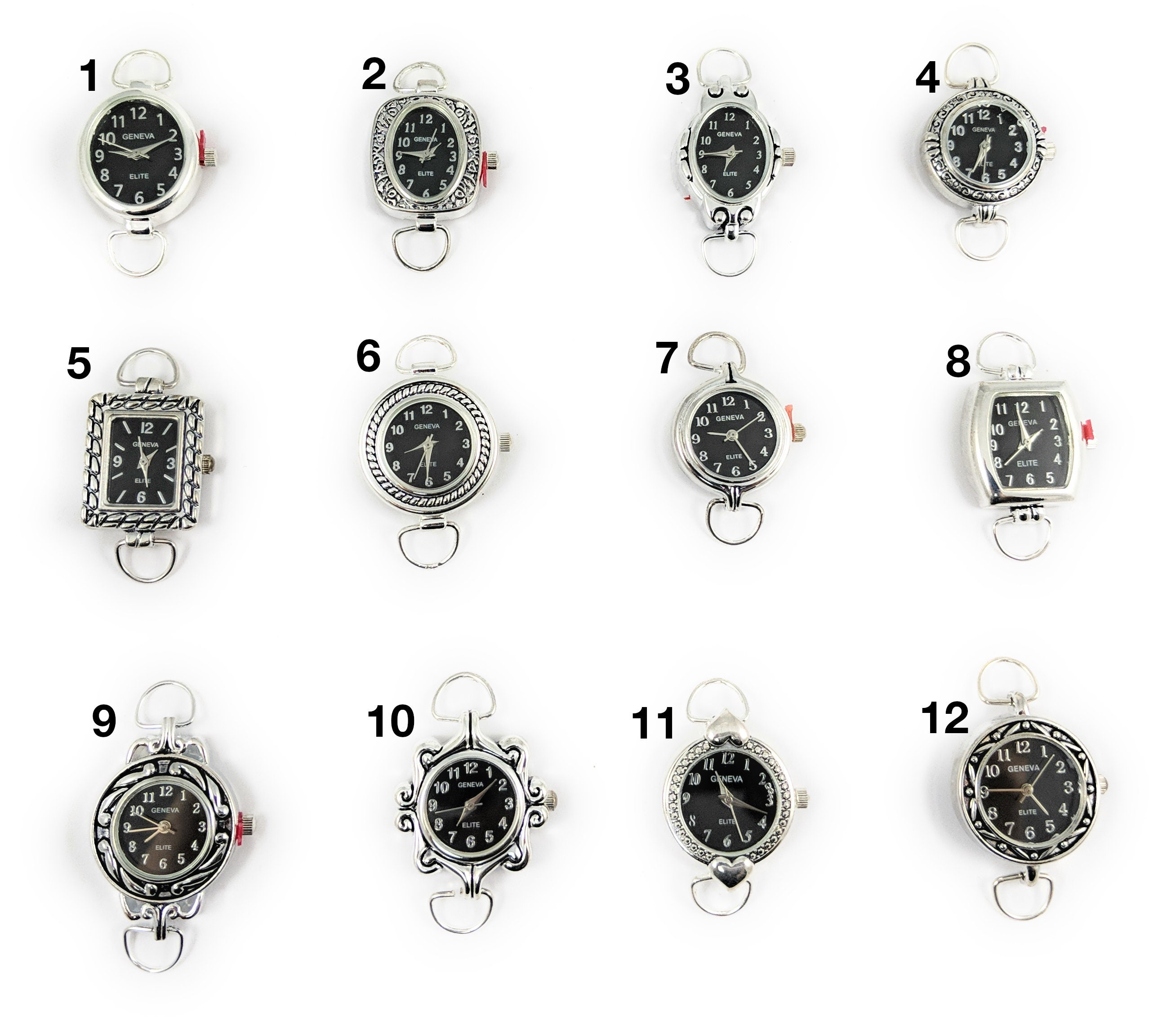 Geneva Silver and Black Charm Watch Black Agate & Crystal Charm Bracelet Watch main image 4