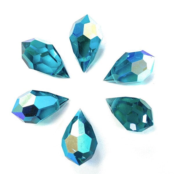 12 pcs Vintage Preciosa crystal 15x9 mm  Blue Zircon AB drops. Preciosa MC Drops, Briolettes.