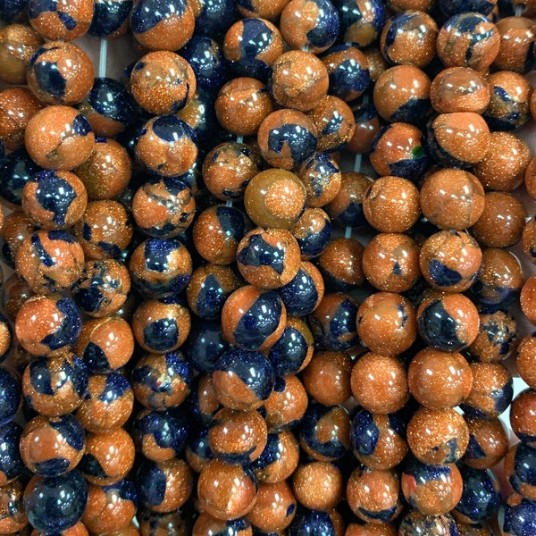 Blue Gold Sandstone Beads Goldstone beads 4mm, 6mm, 8mm, 10mm. 15 inch strand.