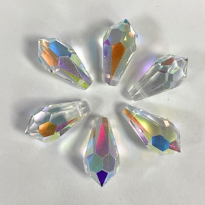 6 Pcs Vintage Preciosa Crystal, 18x9mm Crystal AB, Preciosa MC Drops.