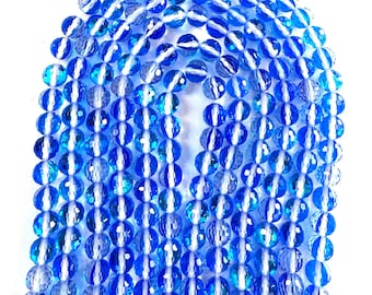 Perles couleur saphir en verre sirène facetté de 8 mm