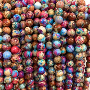 Galaxy Sea Sediment Jasper 6mm 8mm 10mm Round Gemstone Imperial Jasper Beads. 15 inch strand.