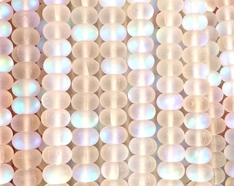 Perles rondes en quartz Aura mystique givrées, verre sirène, fil 15,5 po.