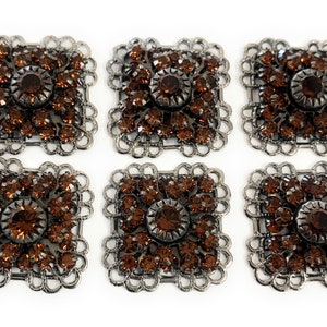 6 pack Gunmetal color Swarovski Rhinestone Crystal Smoke Topaz Connectors 18 mm Square shape.