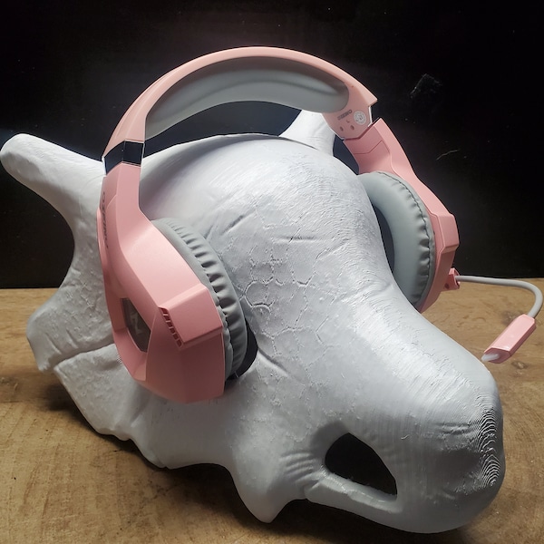 Cubone Headphone Holder - Cubone Cosplay Helmet - Skull Dog Mask - Cubone Skull Wearable - T-rex Skull - Terrarium Skull l Paintable Bust