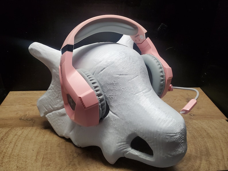 Cubone Headphone Holder Cubone Cosplay Helmet Skull Dog Mask Cubone Skull Wearable T-rex Skull Terrarium Skull l Paintable Bust Adult Headset Holder