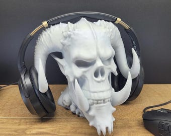 Demon Orc Troll Skull Headphone Stand - DnD Gaming Room Decor - Gift for Him - Gift for Dad - Gift for Gamer - Office Desk Decor - Dad Gift