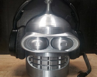 Bender Bending Headphone Stand | Futurama Headset Stand l Robot Head Gaming Room Decor | Sci-Fi Headphone Holder l Paintable Bust