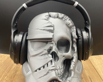 Soldier Trooper Skull 3D Printed Decor - Headphone Stand - Headset Holder - Gaming Room Decor - Gift for Him - Gift for Dad - Gamer Gift
