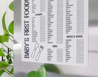 Baby’s First 100 Foods Checklist Magnet, 8X8 Inch, Baby-Led Weaning Tracker, Fridge Magnet, New Parent Gift, Baby Food Tracker, BLW Chart