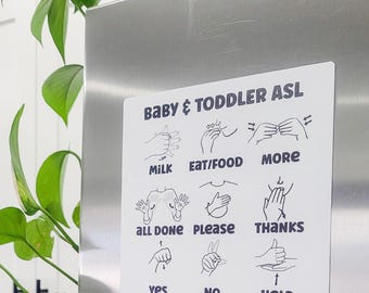Baby Sign Language Fridge Magnet, 6x6 Inch, ASL for Babies, Baby Communication Chart, New Parent Gift, Baby Shower Gift, Toddler Learning