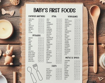 Baby Food Checklist, Printable, First Foods, Baby Led Weaning