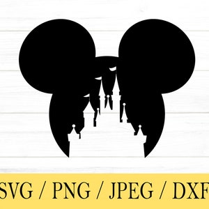 Svg de souris, oreille de souris, château, château de Floride, svg, png, dxf, jpeg, téléchargement numérique, fichier de coupe, Cricut, Silhouette, Glowforge