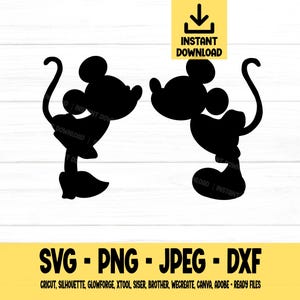 Myszka i Myszka Minnie całują się svg, Myszka, svg, png, dxf, jpeg, Pobieranie cyfrowe, Plik do cięcia, Cricut, Sylwetka, Glowforge