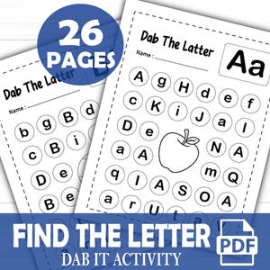"Buchstaben Dot It Aktivität, druckbares PDF für Kinder, Lerne Buchstabenkennung, lustiges Farb- & Punktierungs-Arbeitsblatt für Vorschule und Kindergarten."
