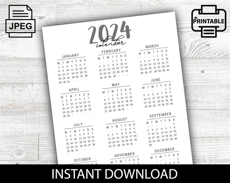 Calendario 2024 Calendario del año Planificador Calendario Etsy México